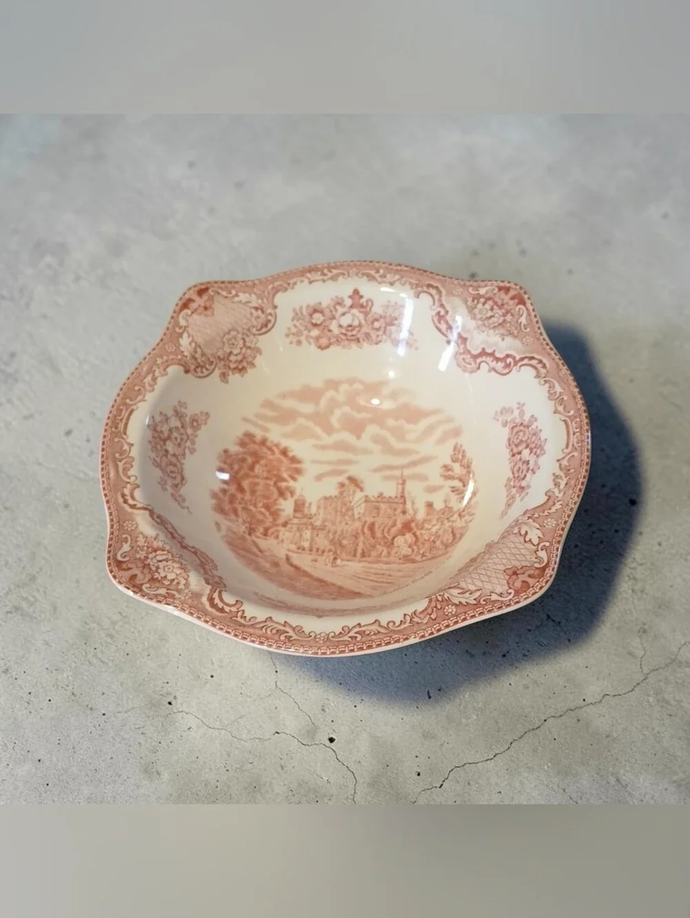 Vintage Johnson Brothers Old Britain Castles Pink Square Serving Vegetable Bowl
